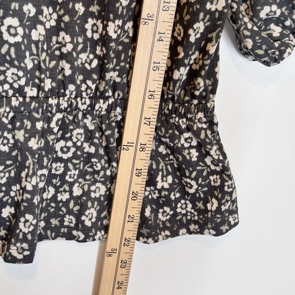 LOFT Outlet‎ Blouse Women Medium Black Floral Peplum Smocked Cottagecore NWT